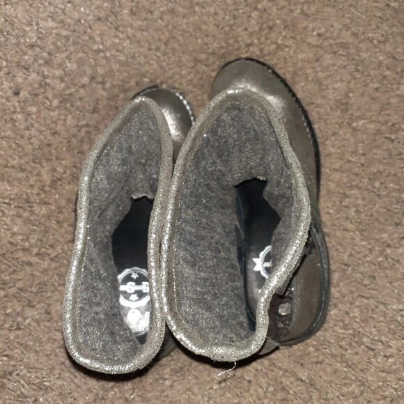 GOODSTEP-Portugal-Silver Crackled Leather/Fabric-Moto Boots-Pull-On-Sz 38-NM - Picture 6 of 7